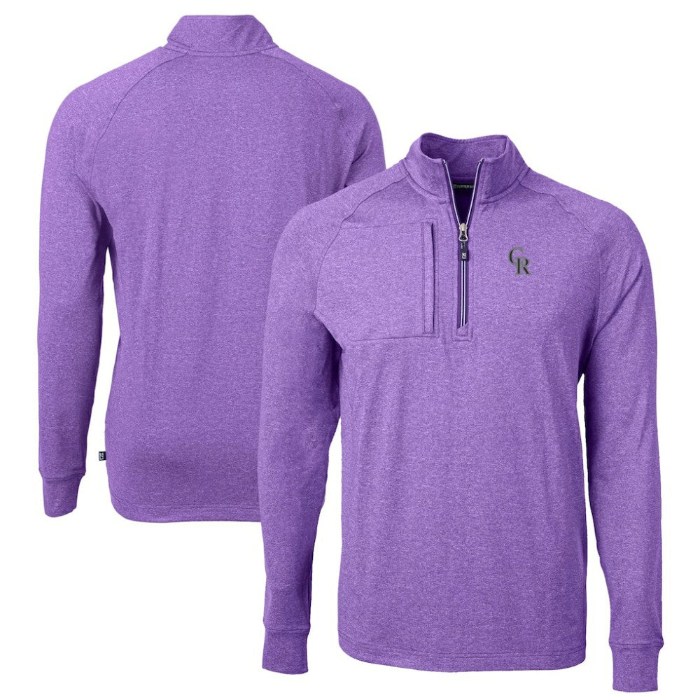 Colorado Rockies Cutter & Buck Adapt Eco Knit Stretch Recycled Quarter-Zip Pullover Top - Heather Purple Pullover