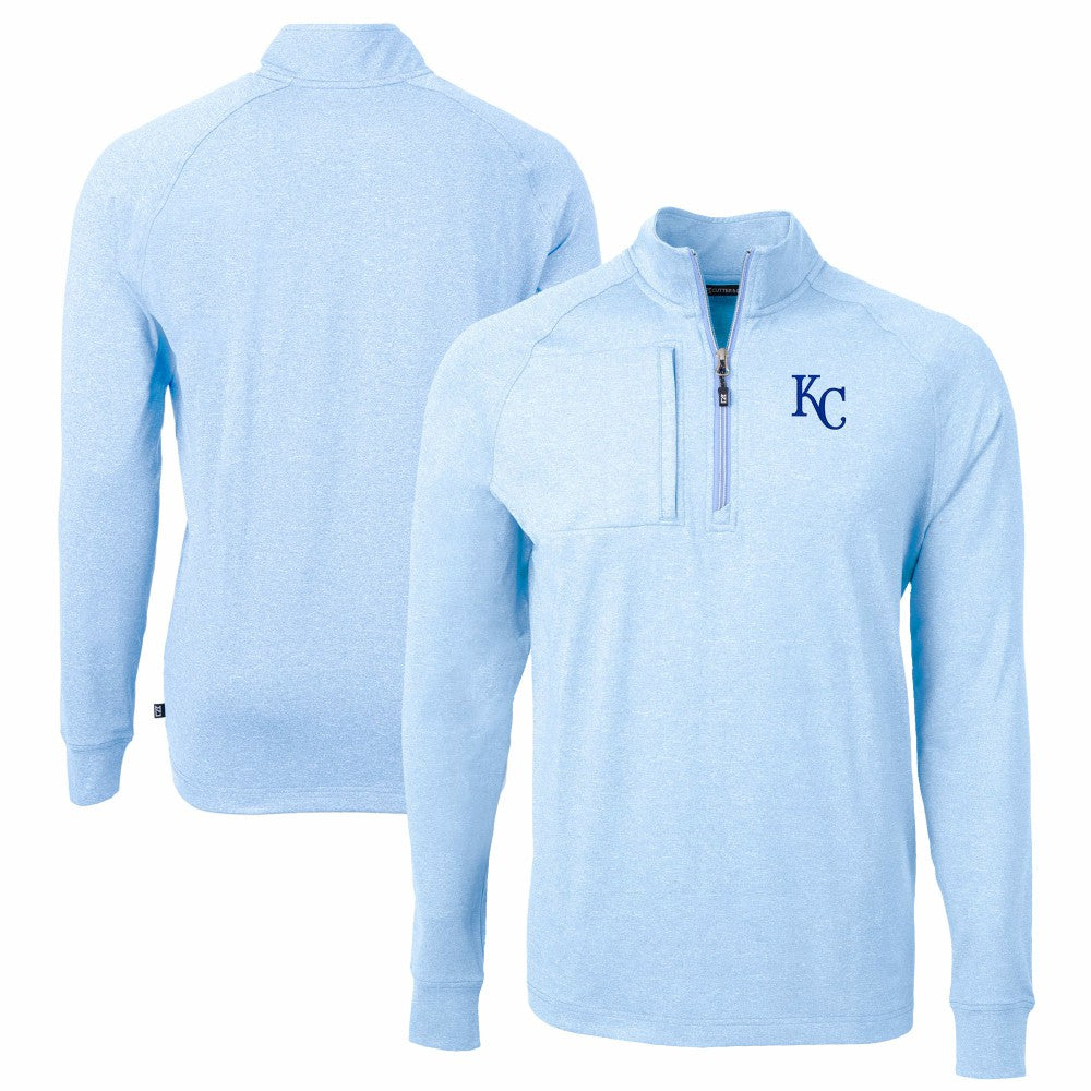 Kansas City Royals Cutter & Buck Adapt Eco Knit Stretch Recycled Quarter-Zip Pullover Top - Heather Light Blue Pullover
