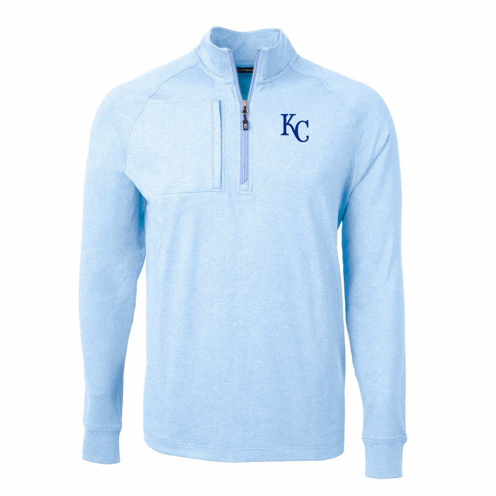 Kansas City Royals Cutter & Buck Adapt Eco Knit Stretch Recycled Quarter-Zip Pullover Top - Heather Light Blue Pullover