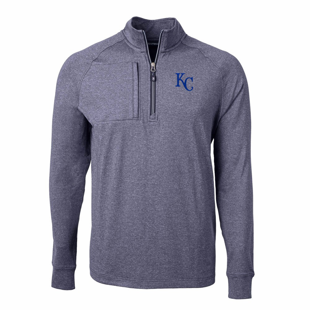Kansas City Royals Cutter & Buck Adapt Eco Knit Stretch Recycled Quarter-Zip Pullover Top - Heather Navy Pullover