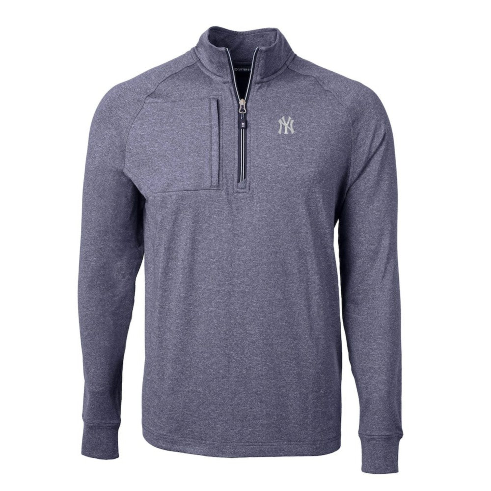 New York Yankees Cutter & Buck Adapt Eco Knit Stretch Recycled Quarter-Zip Pullover Top - Heather Navy Pullover
