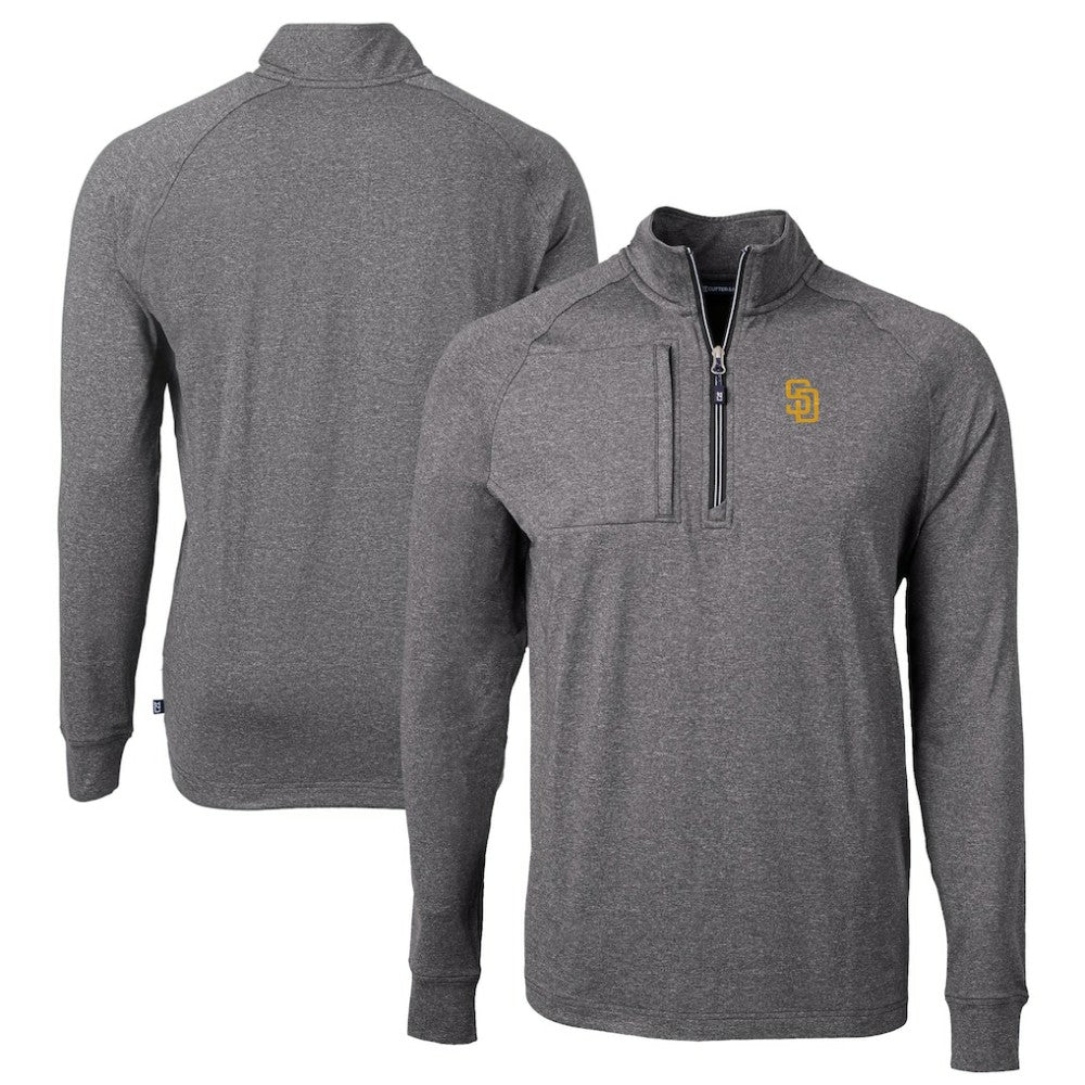 San Diego Padres Cutter & Buck Adapt Eco Knit Stretch Recycled Quarter-Zip Pullover Top - Heather Black Pullover