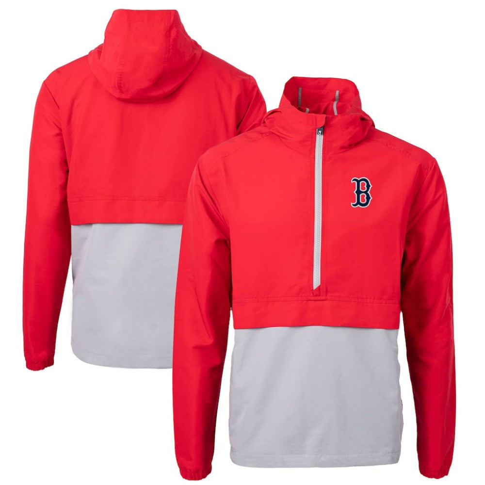 Boston Red Sox Cutter & Buck Charter Eco Recycled Half-Zip Anorak Jacket - Red/Gray Jackets