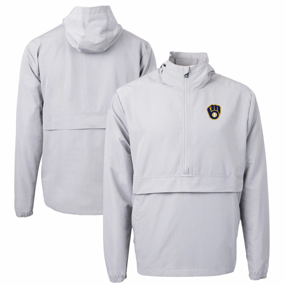 Milwaukee Brewers Cutter & Buck Charter Eco Recycled Half-Zip Anorak Jacket - Gray Jackets