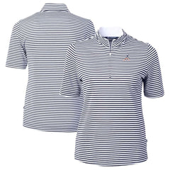 Atlanta Braves Cutter & Buck Women's Virtue Eco Pique Stripe Recycled Quarter-Zip Pullover Top - Navy Pullover
