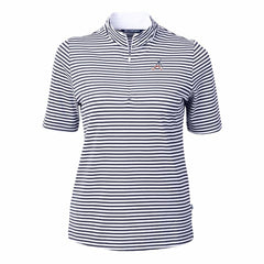 Atlanta Braves Cutter & Buck Women's Virtue Eco Pique Stripe Recycled Quarter-Zip Pullover Top - Navy Pullover