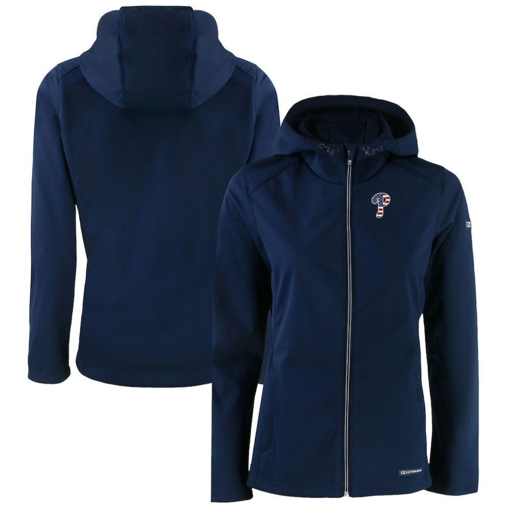 Philadelphia Phillies Cutter & Buck Women's Evoke Eco Softshell Recycled Full-Zip Jacket - Navy Jackets