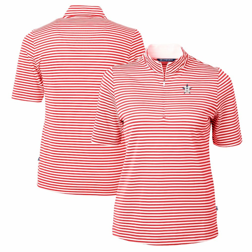 Houston Astros Cutter & Buck Women's Virtue Eco Pique Stripe Recycled Quarter-Zip Pullover Top - Red Pullover