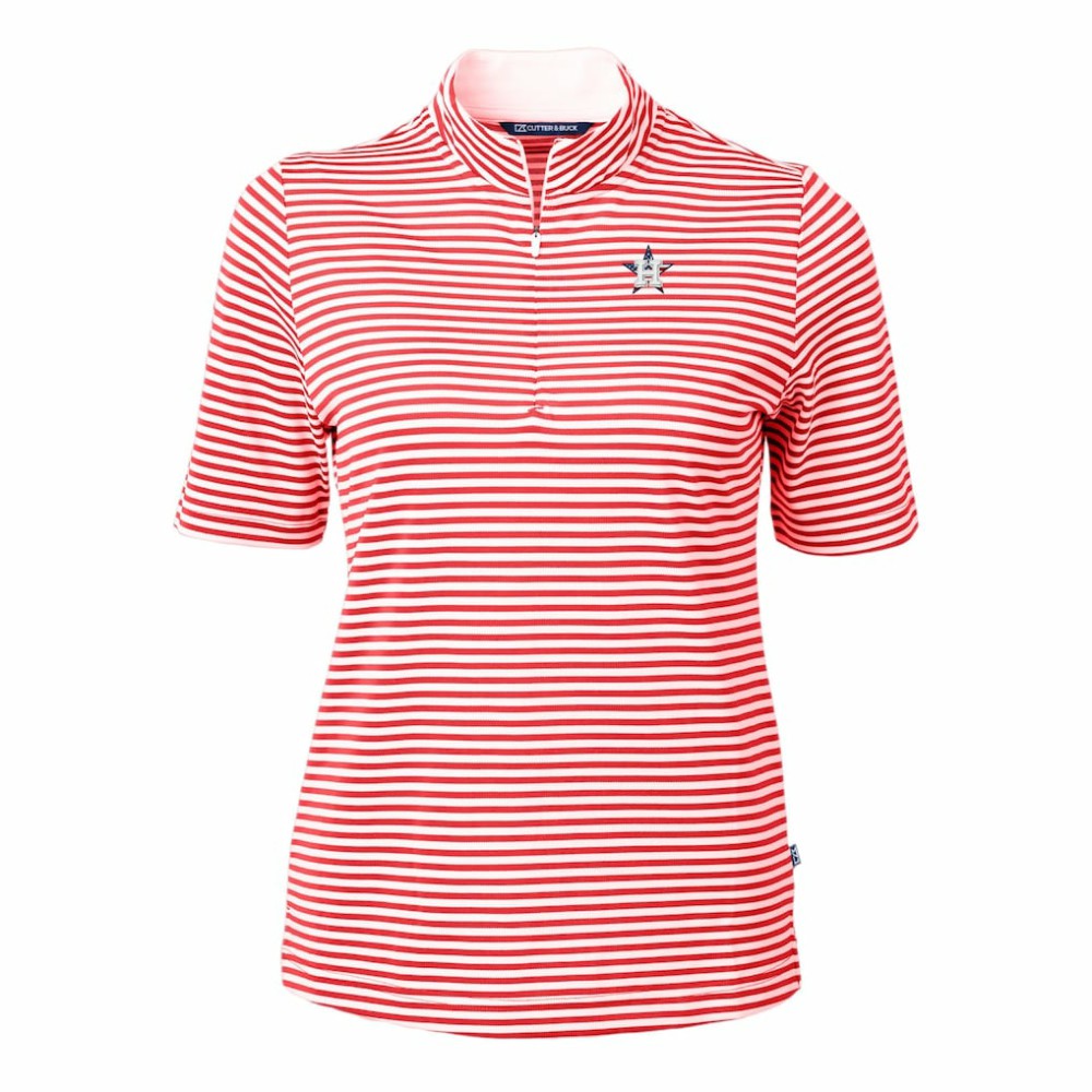 Houston Astros Cutter & Buck Women's Virtue Eco Pique Stripe Recycled Quarter-Zip Pullover Top - Red Pullover