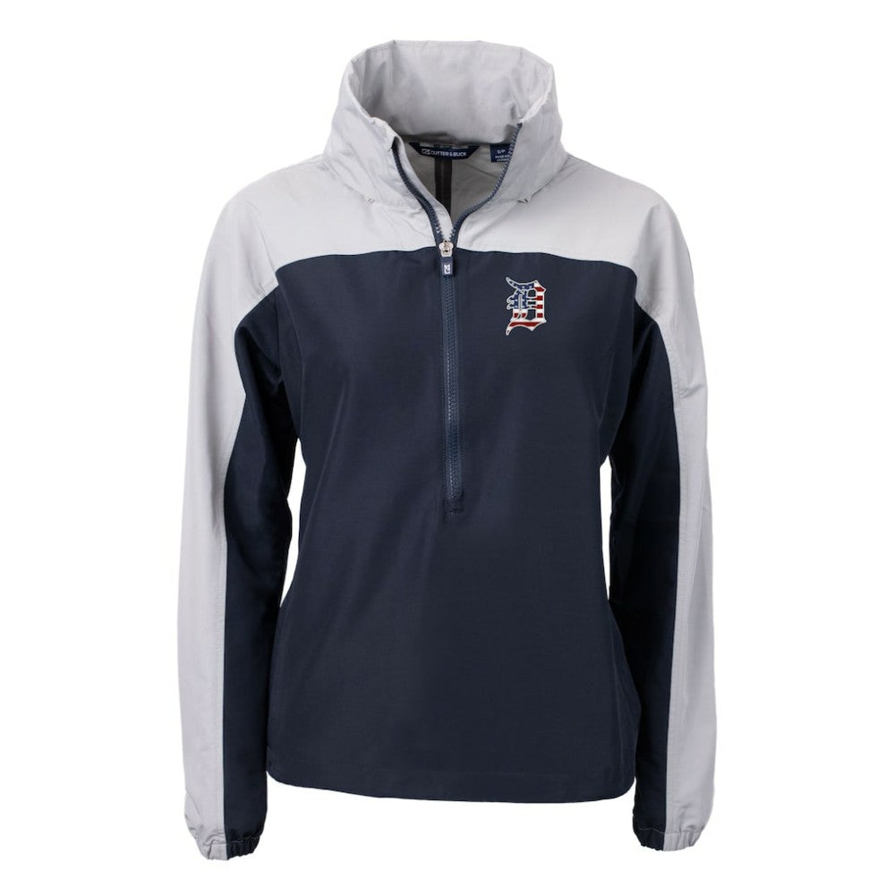Detroit Tigers Cutter & Buck Women's Charter Eco Recycled Anorak Jacket - Navy/Gray Jackets