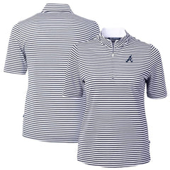 Atlanta Braves Cutter & Buck Women's Virtue Eco Pique Stripe Top - Navy Tops