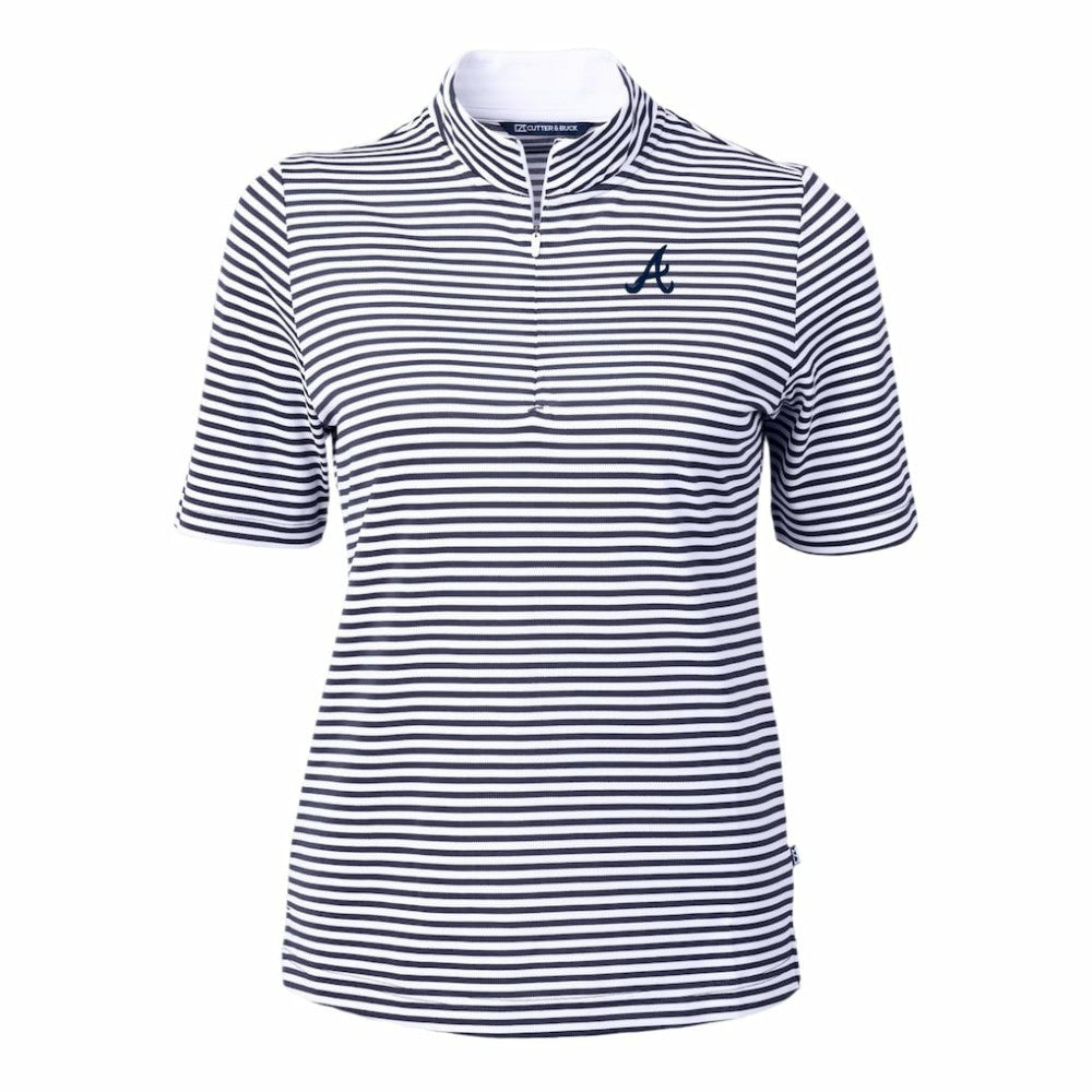 Atlanta Braves Cutter & Buck Women's Virtue Eco Pique Stripe Top - Navy Tops