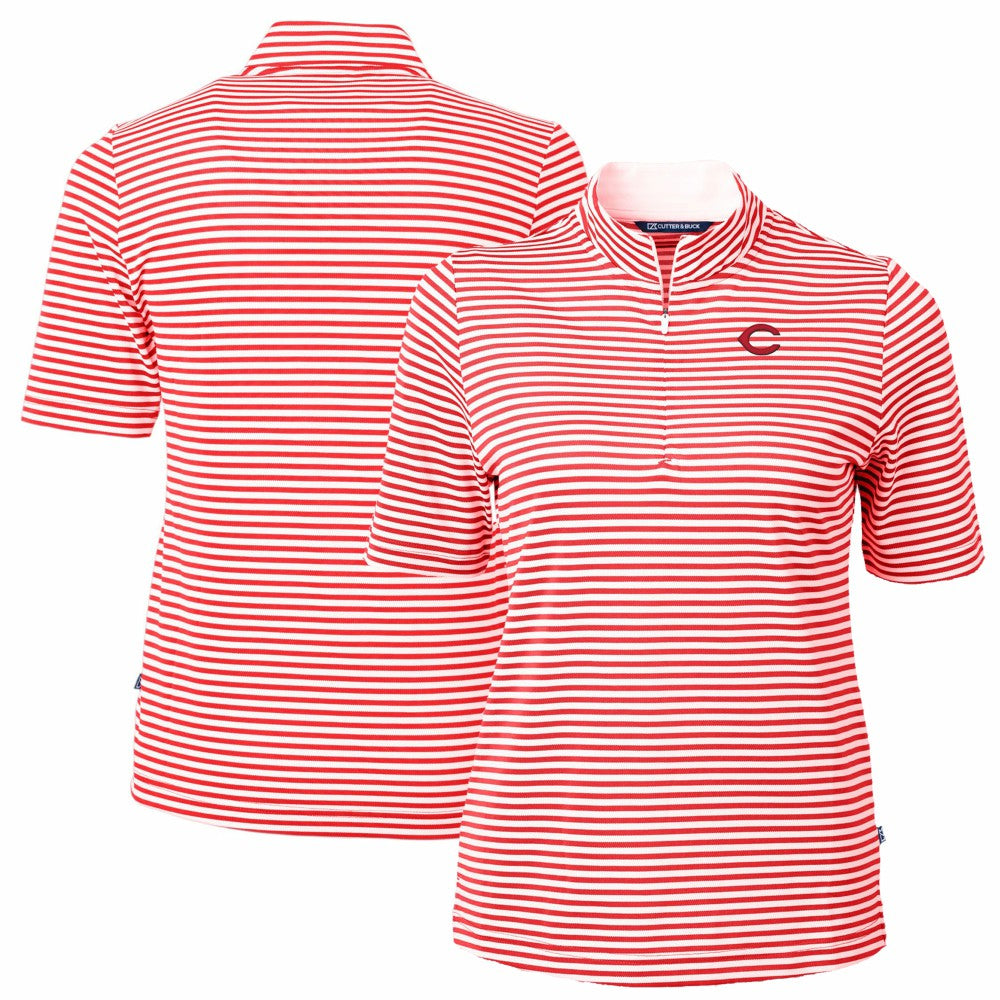 Cincinnati Reds Cutter & Buck Women's Virtue Eco Pique Stripe Top - Red Tops