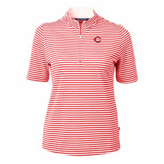 Cincinnati Reds Cutter & Buck Women's Virtue Eco Pique Stripe Top - Red Tops