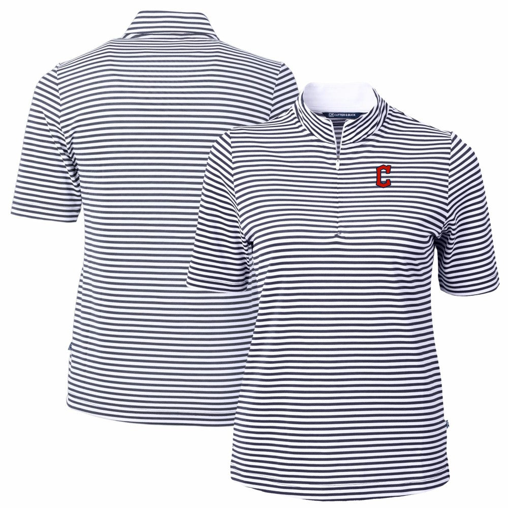 Cleveland Guardians Cutter & Buck Women's Virtue Eco Pique Stripe Top - Navy Tops