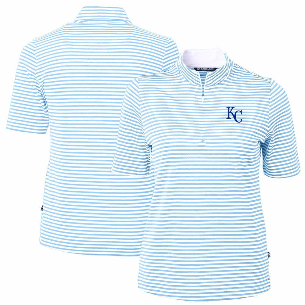 Kansas City Royals Cutter & Buck Women's Virtue Eco Pique Stripe Top - Powder Blue Tops