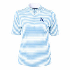 Kansas City Royals Cutter & Buck Women's Virtue Eco Pique Stripe Top - Powder Blue Tops