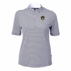 Milwaukee Brewers Cutter & Buck Women's Virtue Eco Pique Stripe Top - Navy Tops