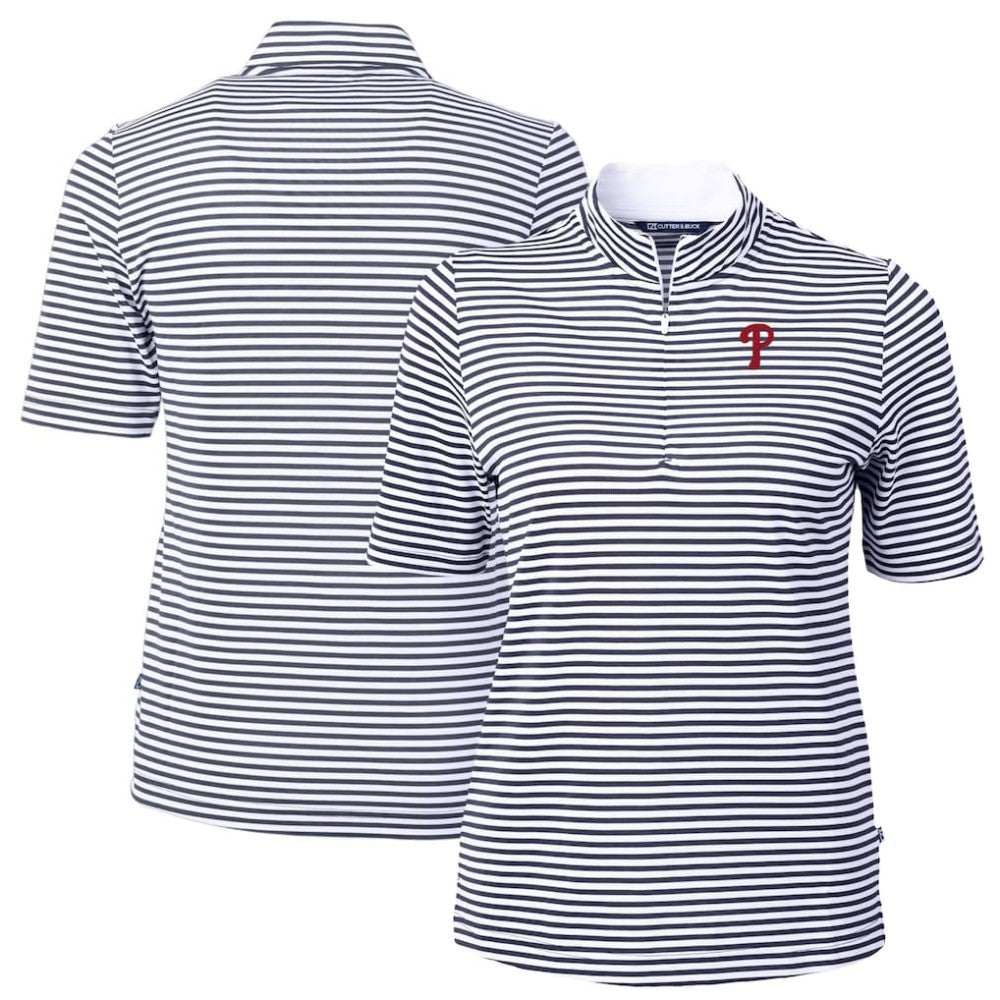 Philadelphia Phillies Cutter & Buck Women's Virtue Eco Pique Stripe Top - Navy Tops