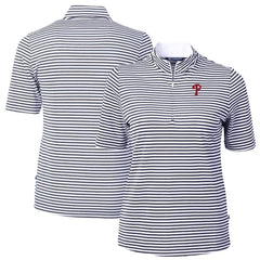Philadelphia Phillies Cutter & Buck Women's Virtue Eco Pique Stripe Top - Navy Tops