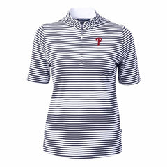 Philadelphia Phillies Cutter & Buck Women's Virtue Eco Pique Stripe Top - Navy Tops