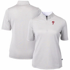 Philadelphia Phillies Cutter & Buck Women's Virtue Eco Pique Stripe Top - Gray Tops