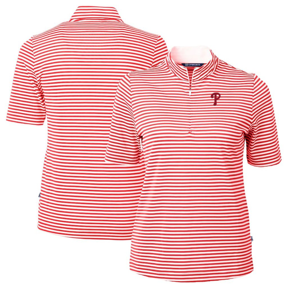 Philadelphia Phillies Cutter & Buck Women's Virtue Eco Pique Stripe Top - Red Tops