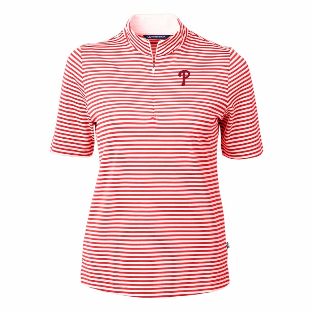 Philadelphia Phillies Cutter & Buck Women's Virtue Eco Pique Stripe Top - Red Tops