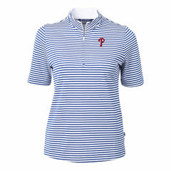 Philadelphia Phillies Cutter & Buck Women's Virtue Eco Pique Stripe Top - Blue Tops