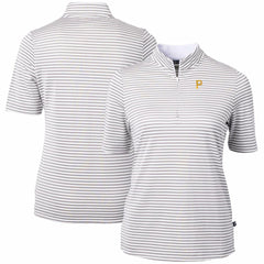 Pittsburgh Pirates Cutter & Buck Women's Virtue Eco Pique Stripe Top - Gray Tops
