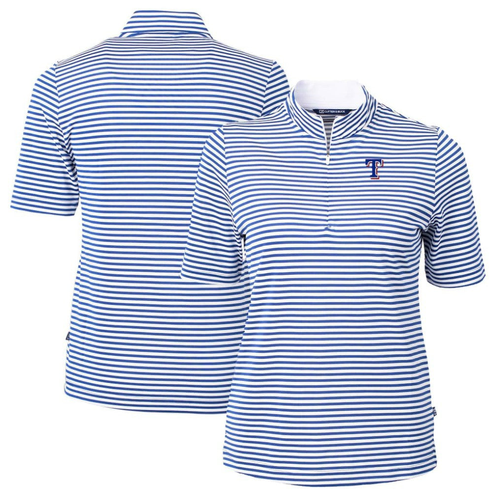 Texas Rangers Cutter & Buck Women's Virtue Eco Pique Stripe Top - Blue Tops