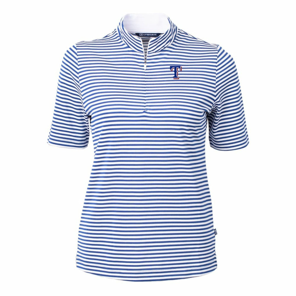 Texas Rangers Cutter & Buck Women's Virtue Eco Pique Stripe Top - Blue Tops