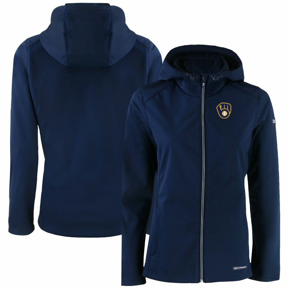 Milwaukee Brewers Cutter & Buck Women's Evoke Eco Softshell Recycled Full-Zip Jacket - Navy Jackets