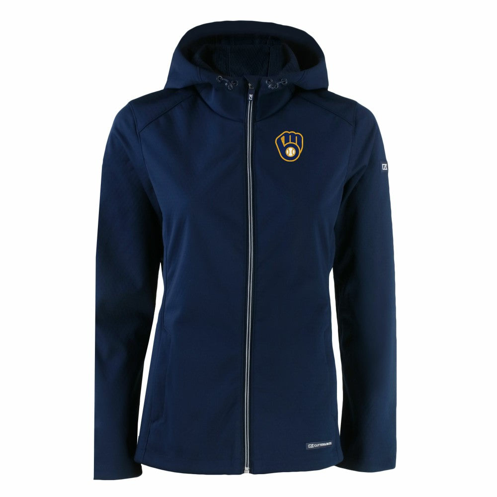 Milwaukee Brewers Cutter & Buck Women's Evoke Eco Softshell Recycled Full-Zip Jacket - Navy Jackets
