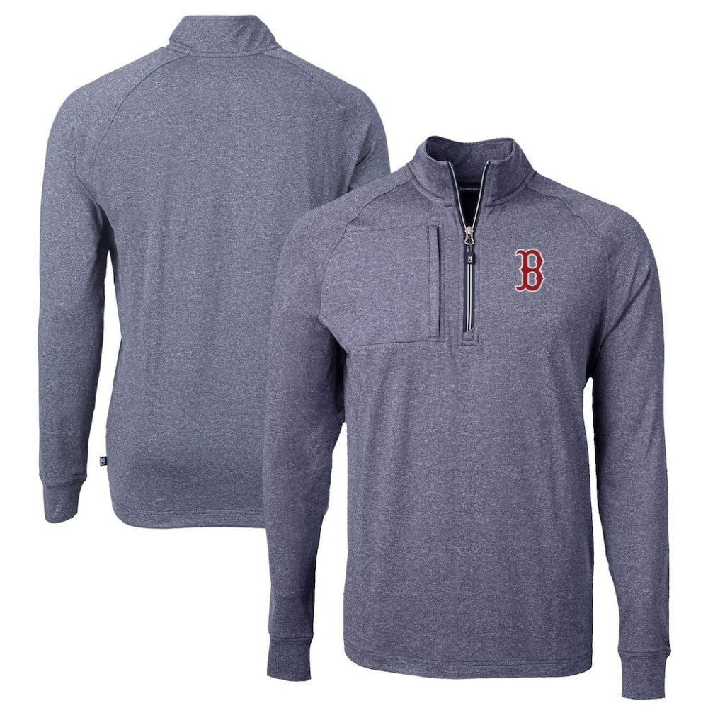 Boston Red Sox Cutter & Buck Big & Tall Adapt Eco Knit Stretch Recycled Quarter-Zip Pullover Top - Heather Navy Pullover