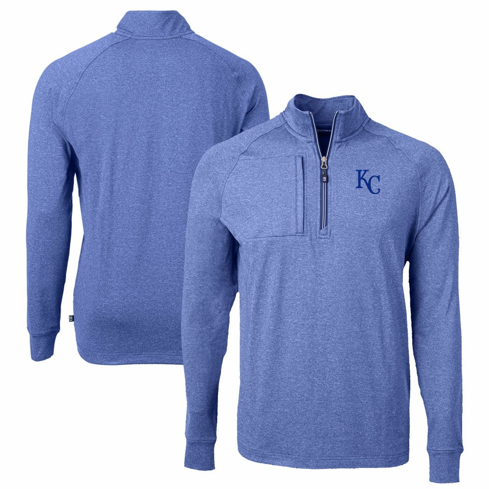 Kansas City Royals Cutter & Buck Big & Tall Adapt Eco Knit Stretch Recycled Quarter-Zip Pullover Top - Heather Royal Pullover