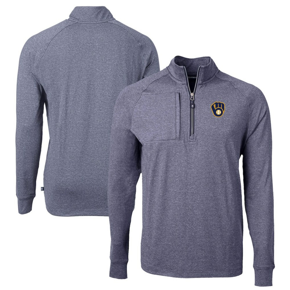 Milwaukee Brewers Cutter & Buck Big & Tall Adapt Eco Knit Stretch Recycled Quarter-Zip Pullover Top - Heather Navy Pullover