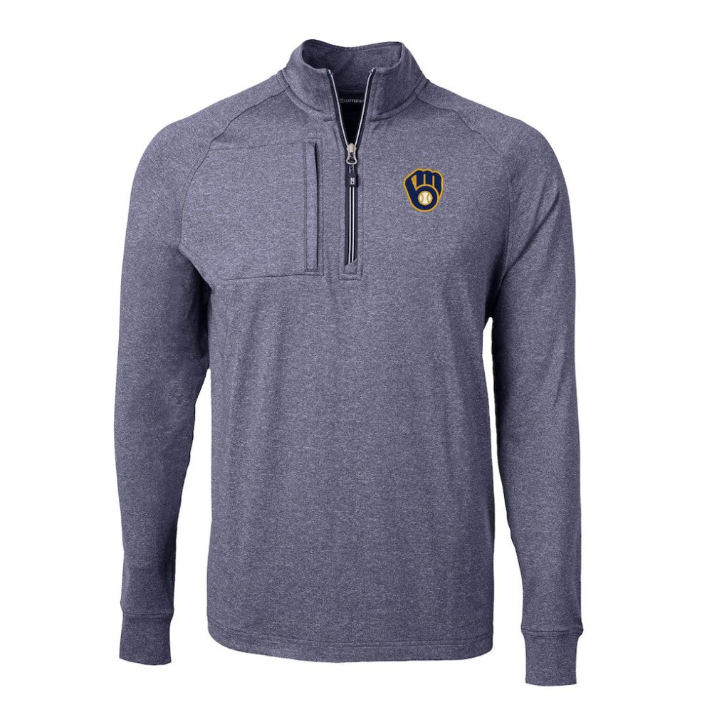 Milwaukee Brewers Cutter & Buck Big & Tall Adapt Eco Knit Stretch Recycled Quarter-Zip Pullover Top - Heather Navy Pullover