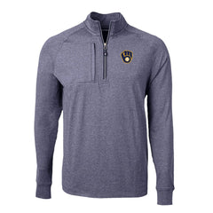 Milwaukee Brewers Cutter & Buck Big & Tall Adapt Eco Knit Stretch Recycled Quarter-Zip Pullover Top - Heather Navy Pullover