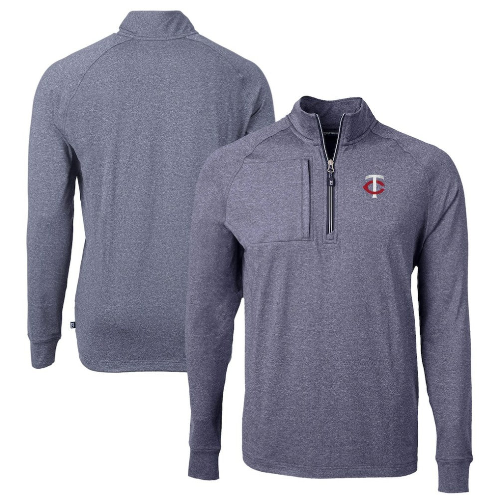 Minnesota Twins Cutter & Buck Big & Tall Adapt Eco Knit Stretch Recycled Quarter-Zip Pullover Top - Heather Navy Pullover
