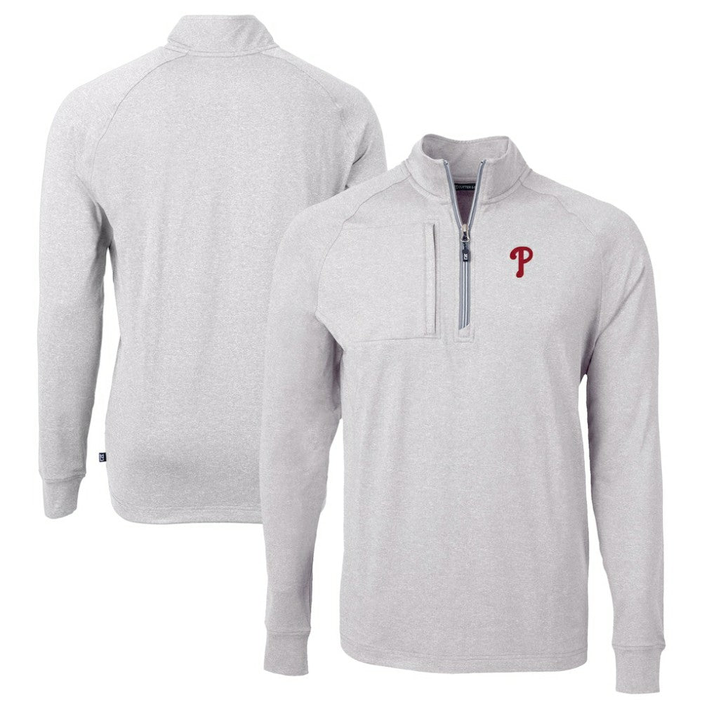 Philadelphia Phillies Cutter & Buck Big & Tall Adapt Eco Knit Stretch Recycled Quarter-Zip Pullover Top - Heather Gray Pullover