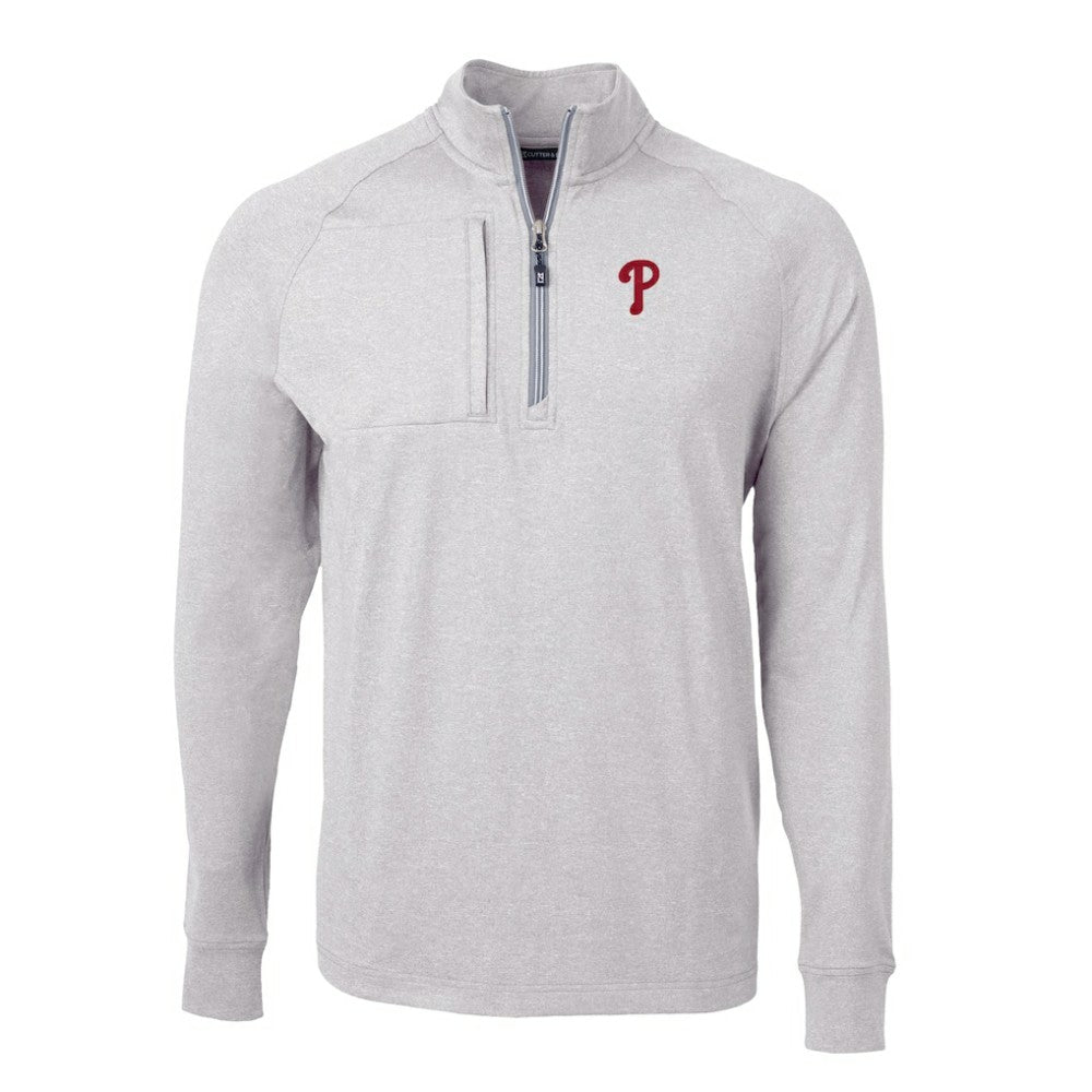 Philadelphia Phillies Cutter & Buck Big & Tall Adapt Eco Knit Stretch Recycled Quarter-Zip Pullover Top - Heather Gray Pullover