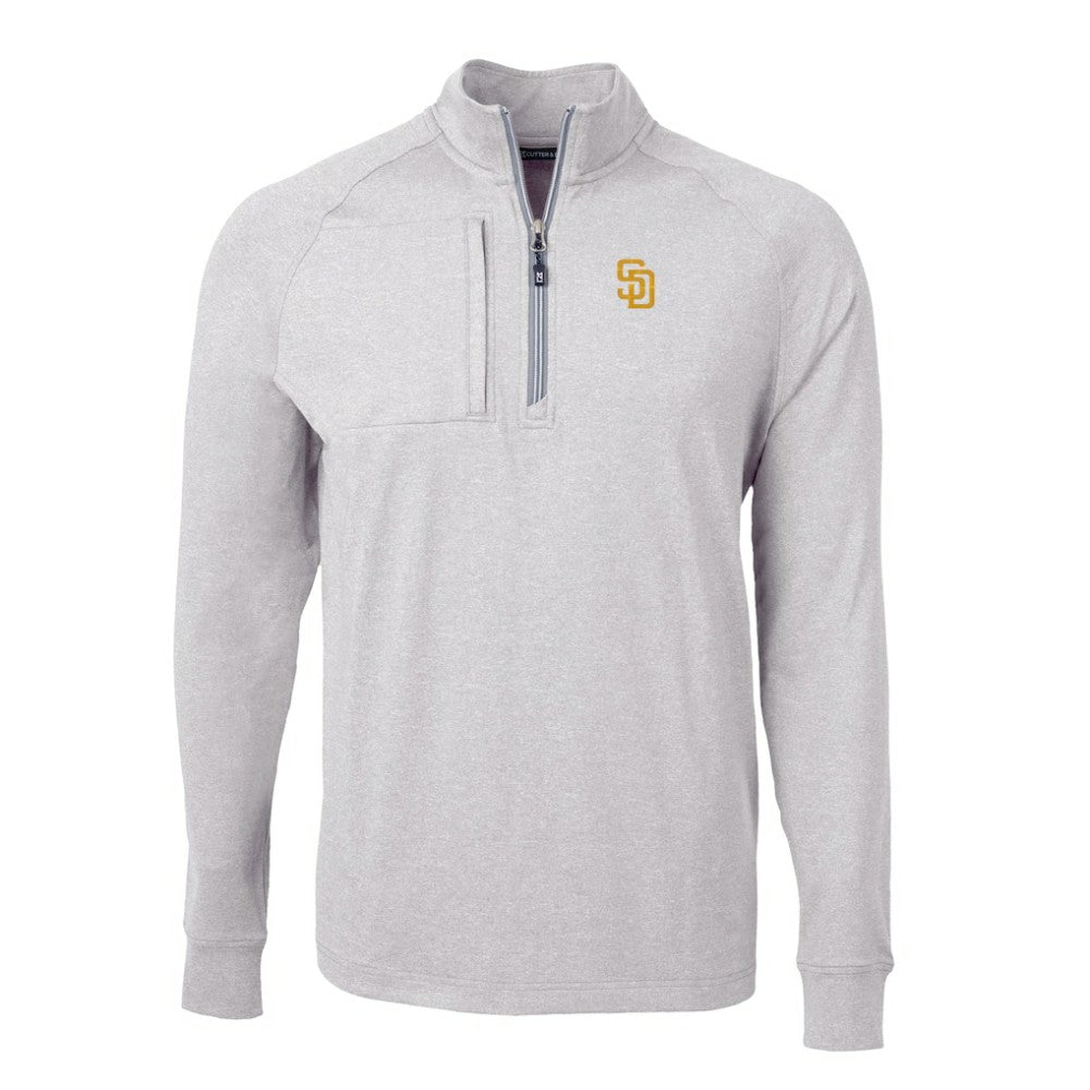 San Diego Padres Cutter & Buck Big & Tall Adapt Eco Knit Stretch Recycled Quarter-Zip Pullover Top - Heather Gray Pullover