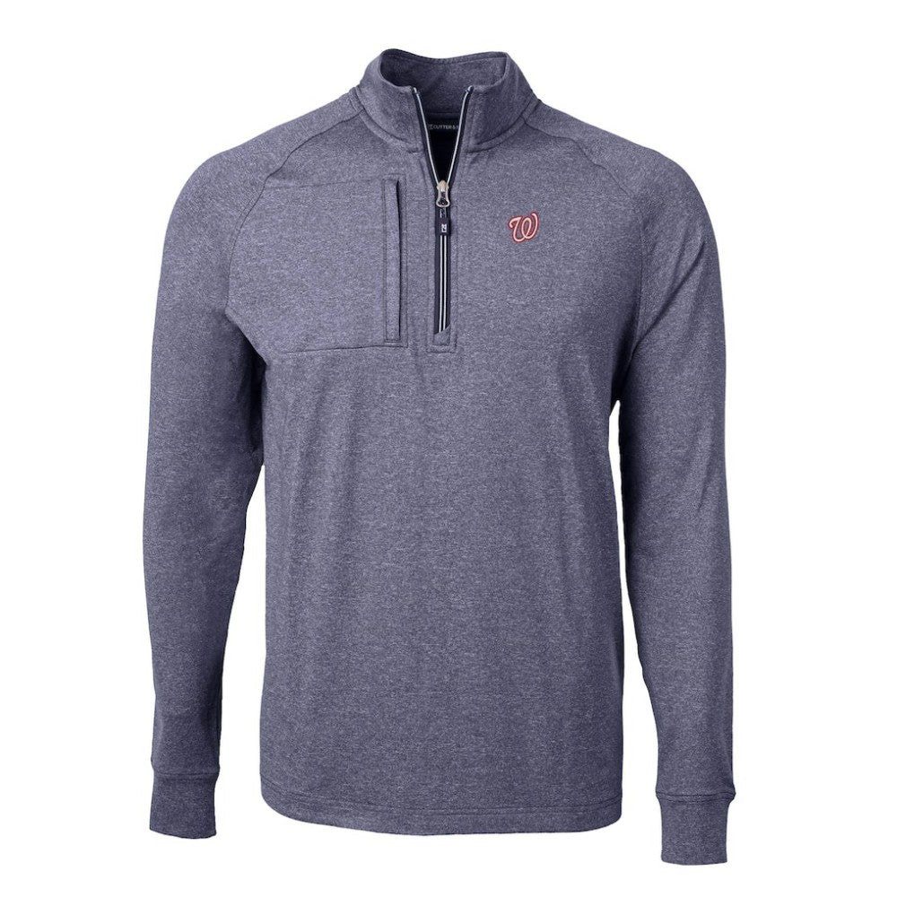 Washington Nationals Cutter & Buck Big & Tall Adapt Eco Knit Stretch Recycled Quarter-Zip Pullover Top - Heather Navy Pullover