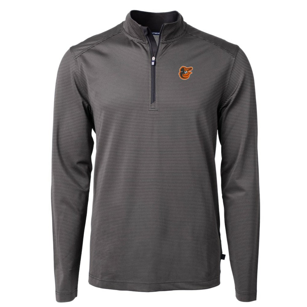 Baltimore Orioles Cutter & Buck Virtue Eco Pique Micro Stripe Big & Tall Recycled Quarter-Zip Pullover Top - Black/Gray Pullover