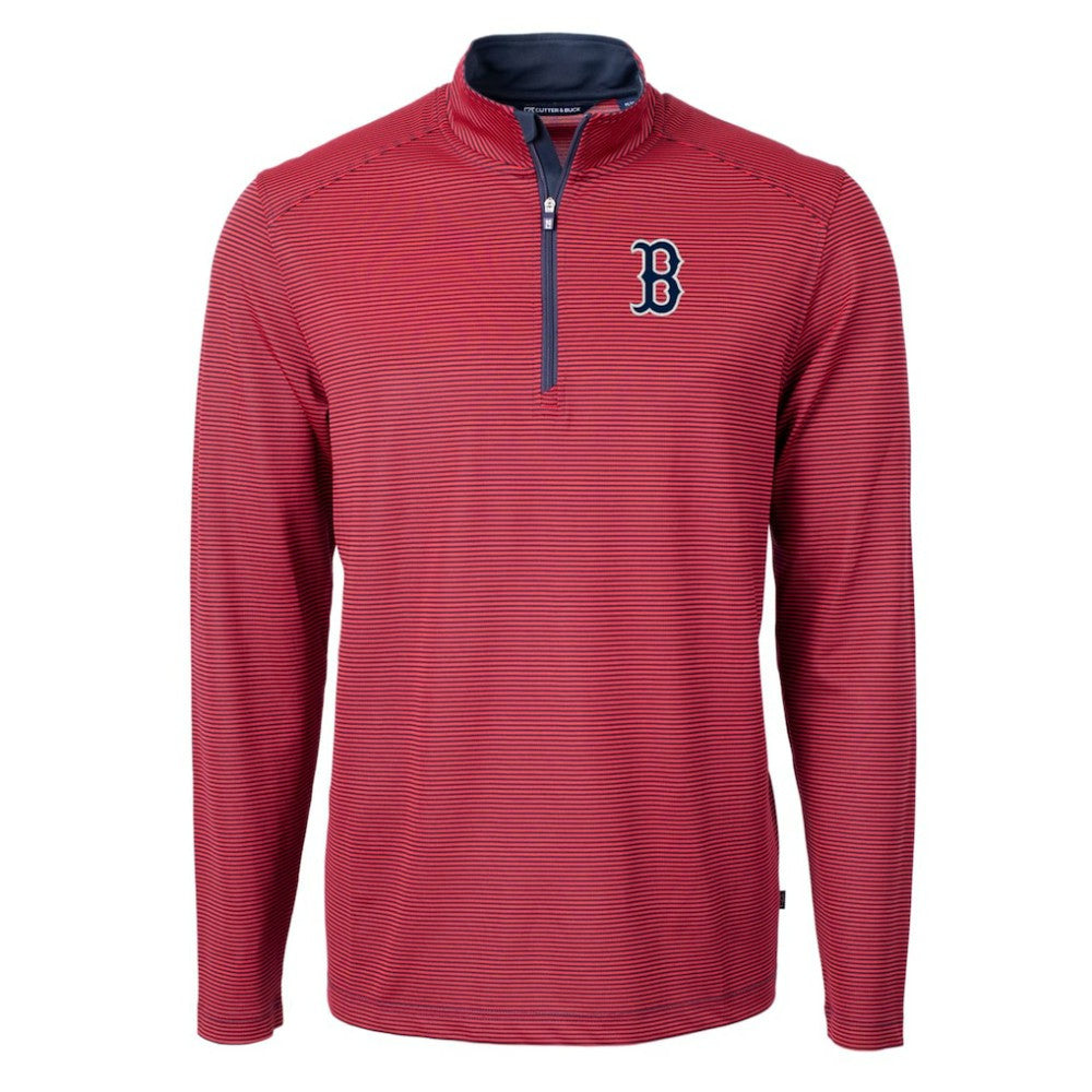 Boston Red Sox Cutter & Buck Virtue Eco Pique Micro Stripe Big & Tall Recycled Quarter-Zip Pullover Top - Red/Navy Pullover
