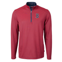 Boston Red Sox Cutter & Buck Virtue Eco Pique Micro Stripe Big & Tall Recycled Quarter-Zip Pullover Top - Red/Navy Pullover