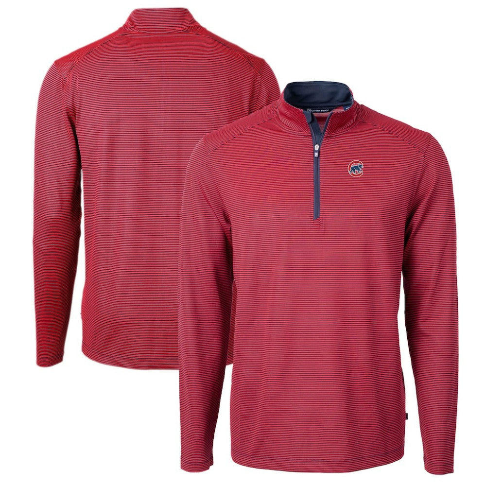Chicago Cubs Cutter & Buck Virtue Eco Pique Micro Stripe Big & Tall Recycled Quarter-Zip Pullover Top - Red/Navy Pullover