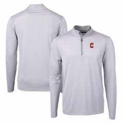 Cleveland Guardians Cutter & Buck Virtue Eco Pique Micro Stripe Big & Tall Recycled Quarter-Zip Pullover Top - Gray/White Pullover