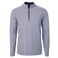 Houston Astros Cutter & Buck Virtue Eco Pique Micro Stripe Big & Tall Recycled Quarter-Zip Pullover Top - Navy/White Pullover